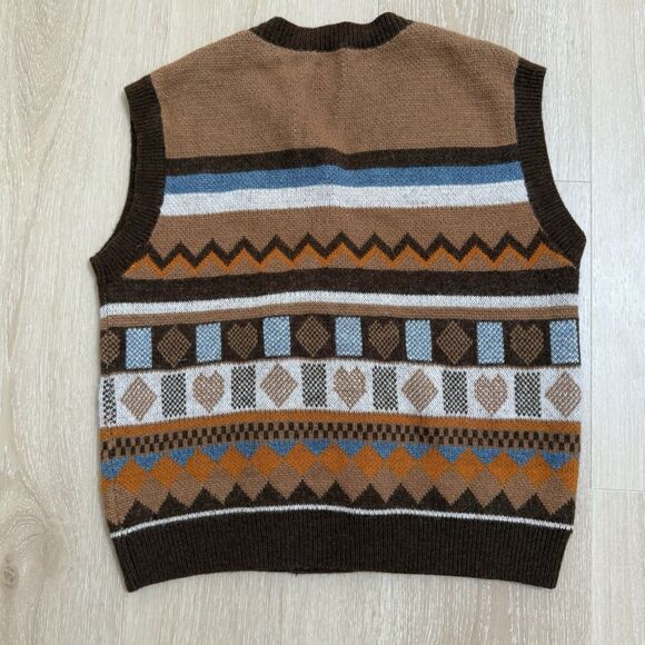 Double Breasted Grandpa Sweater Vest Sz M Button Up Fair Isle Cottage Shimmer - Picture 2 of 10